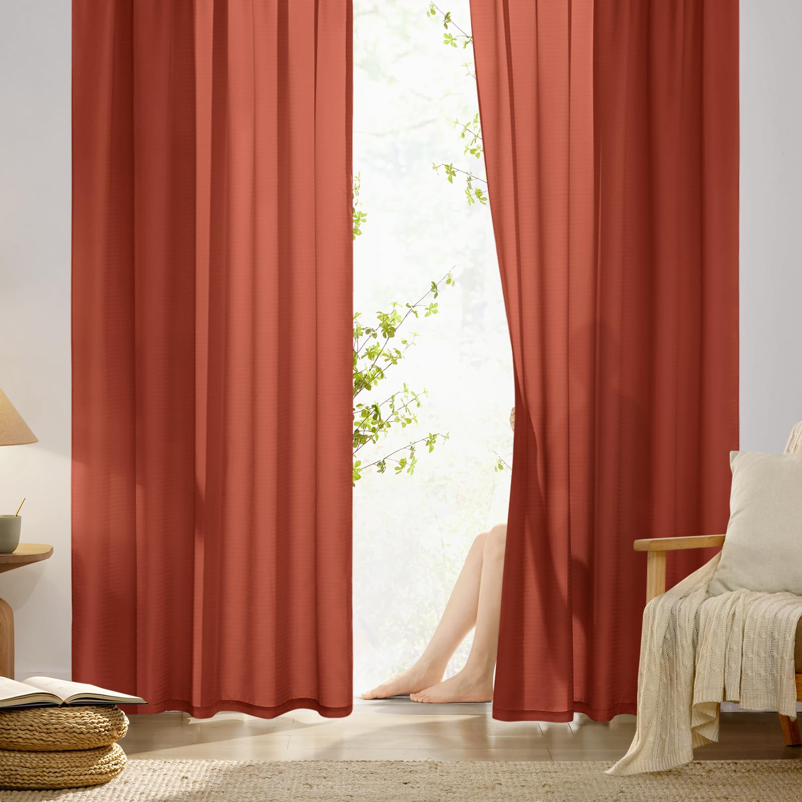 Amazon.com: HOMEIDEAS Burnt Orange Privacy Sheer Curtains, Non See